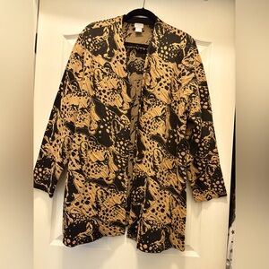 Chico’s animal Jac cardigan sweater. Size 4 (Chico’s). Camel and black. NWT